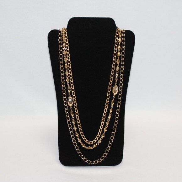 Vintage Gold Tone Tri-Strand Chain and Bead Necklace - Picture 3 of 9